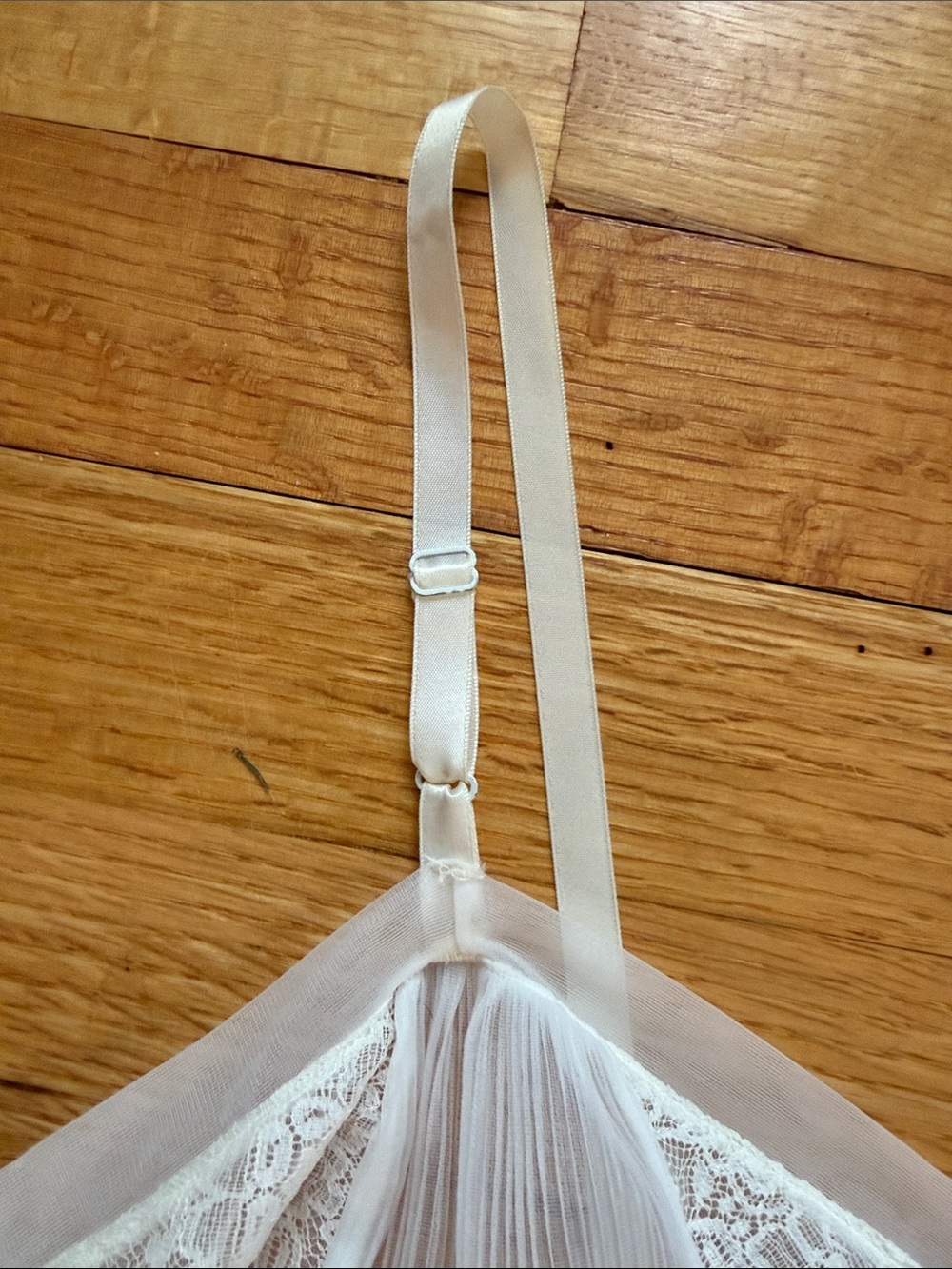 Vintage Rogers Nightgown / Slip Off-White Sheer Pleated and Lace Bust & Hem - Picture 7 of 12